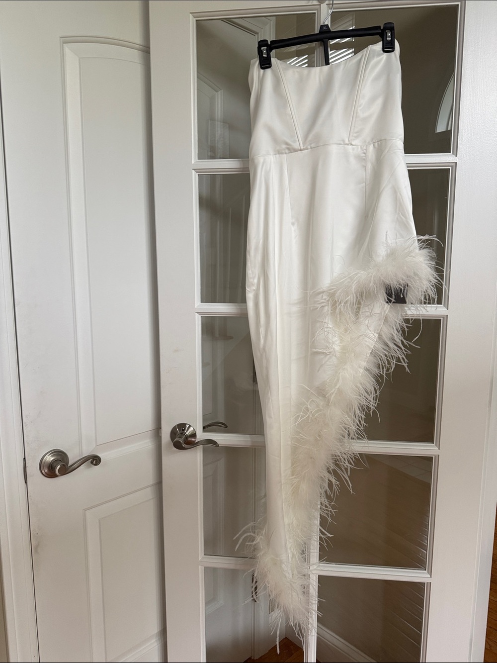 Strapless White Feather-Trim Midi Skirt